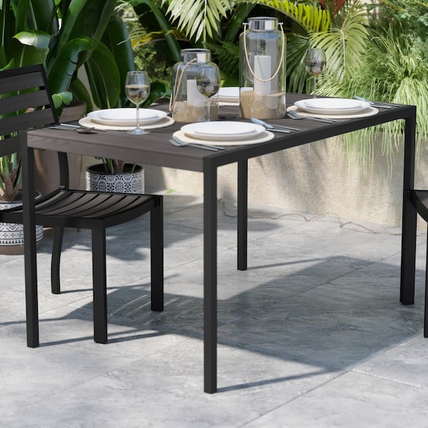 Flash Furniture 30" x 48" Patio Table with Gray Wash Faux Teak Top XU-DG-UH3048-GY-GG - main